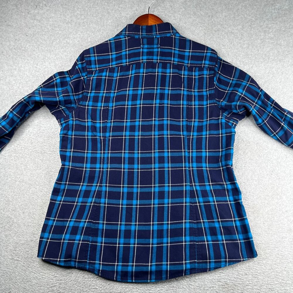 Duluth Trading Co Long Sleeve Button Down Shirt Womens Large Blue Plaid Roll Tab - Picture 10 of 15